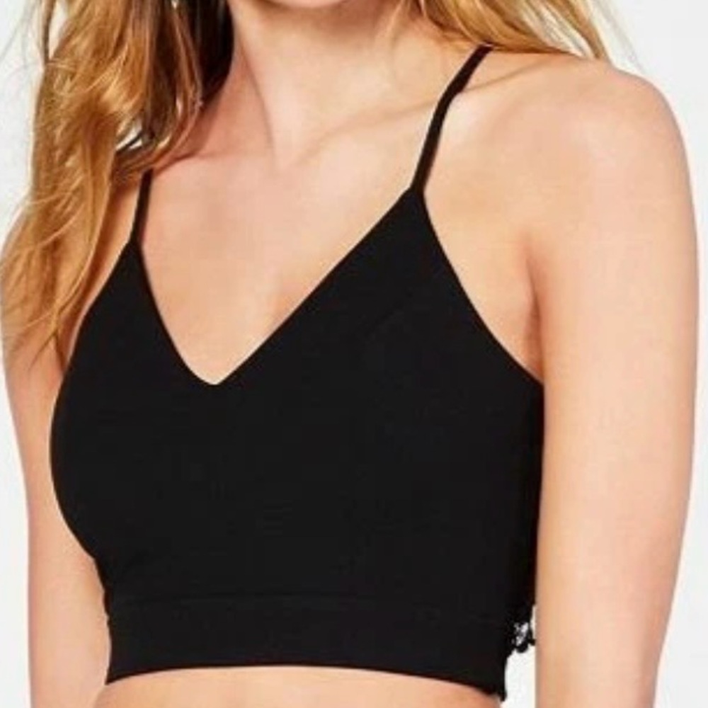 B. Darlin Black V-Neck Lace Racerback Gold Zipper Crop Top Sz M EUC Sexy Chic